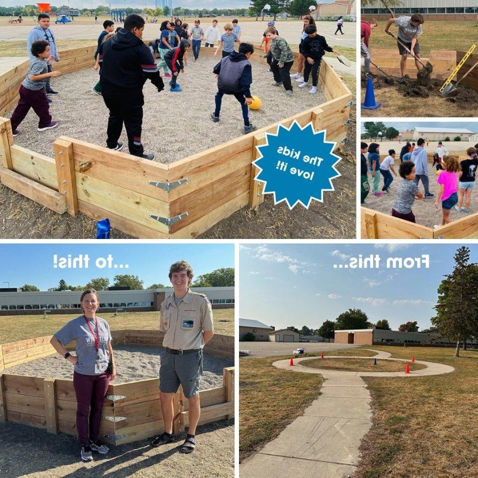 Photo collage of Gaga ball pit